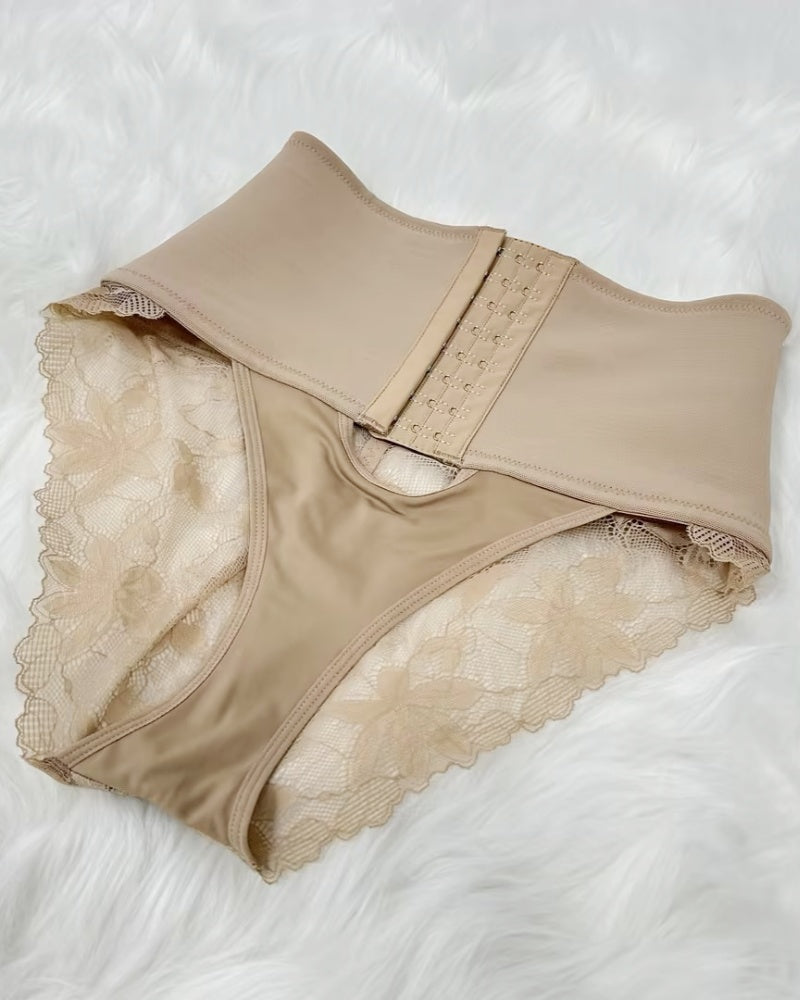 Front Opening Shaping Shorts High-waisted Tummy Control Panties Lace