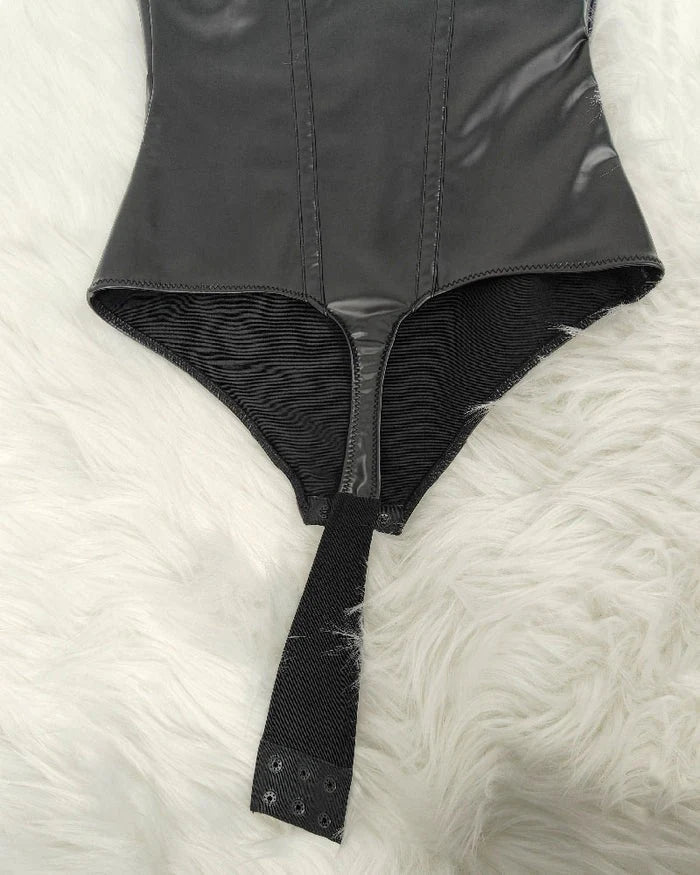 Shapshe® Leather Lace Balconette Thong Bodysuit Shapewear