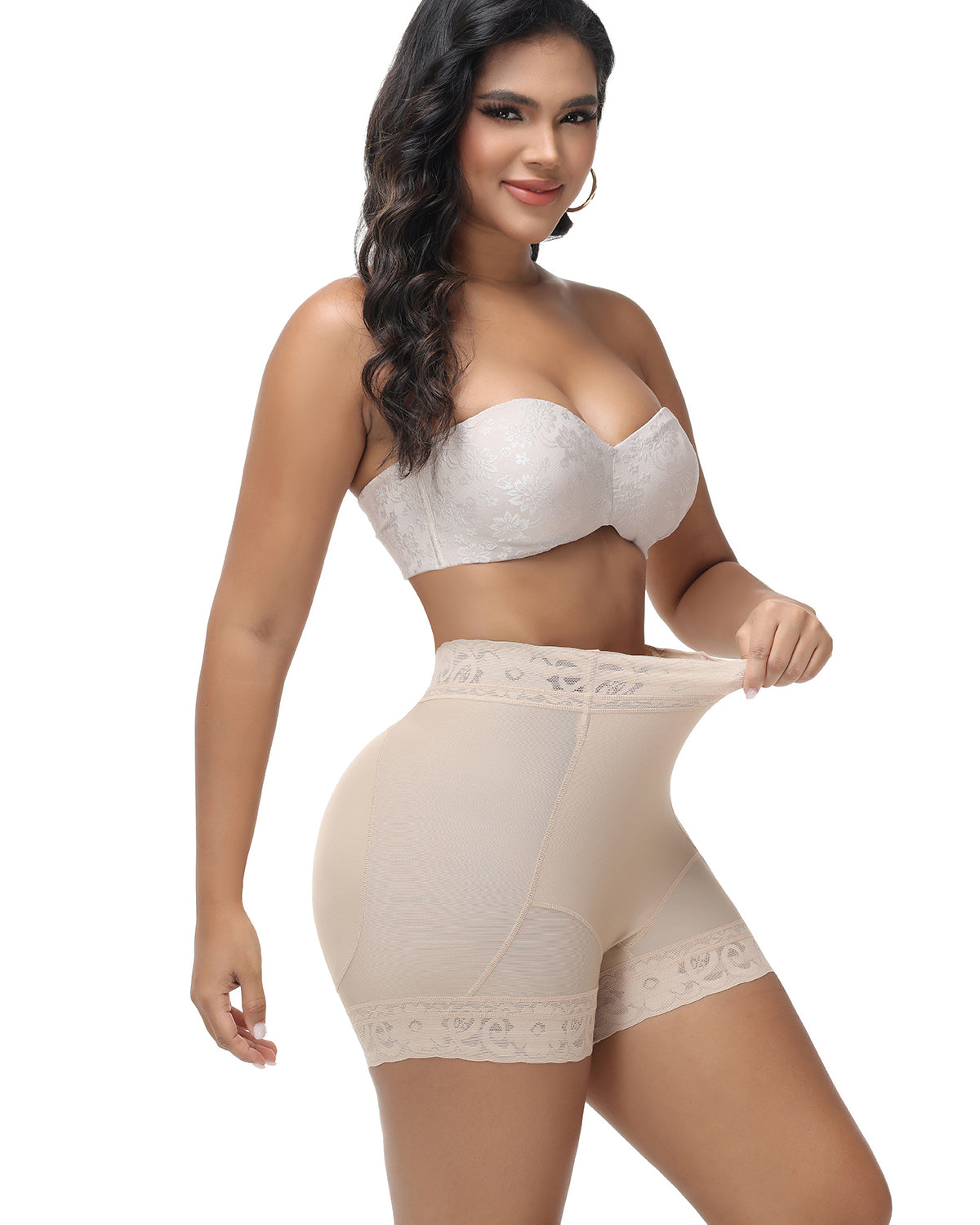 Shapshe® High Waisted Butt Lifter Shaping Shorts with Lace Trim
