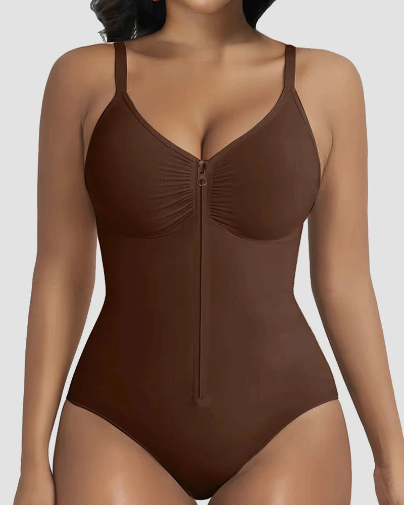 Shapshe® Front Zipper Tummy Control Thong Shapewear Bodysuit