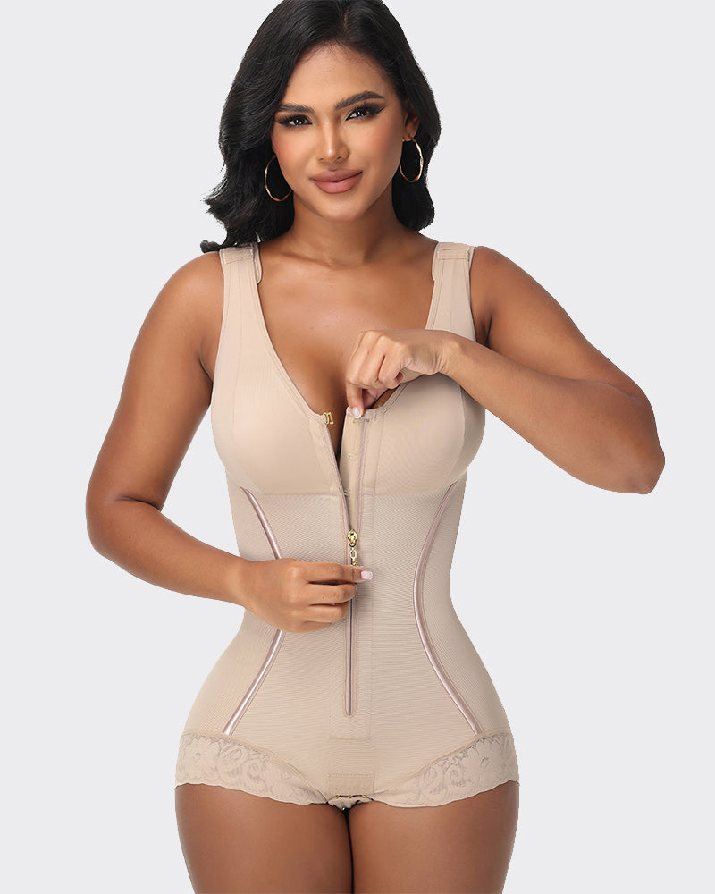 High Compression Full Body Tummy Control Zipper Modern Slim Bodysuit
