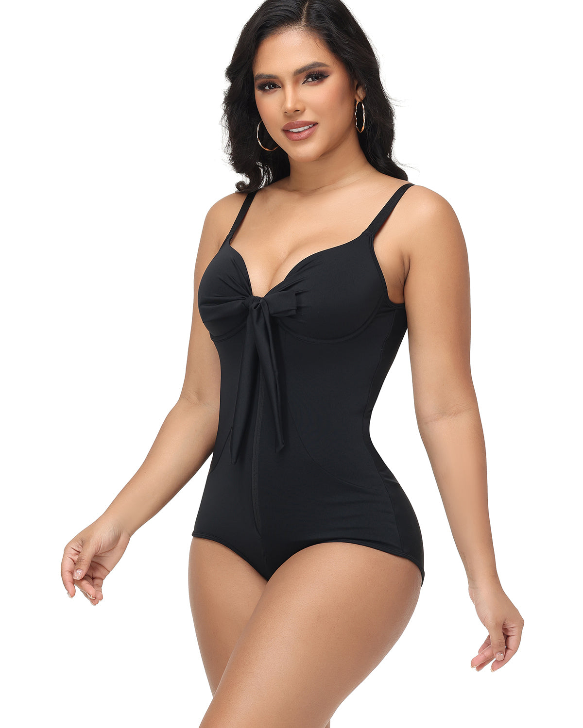 Shapshe® V Neck Shaping Swimsuit with Zipper and Bow