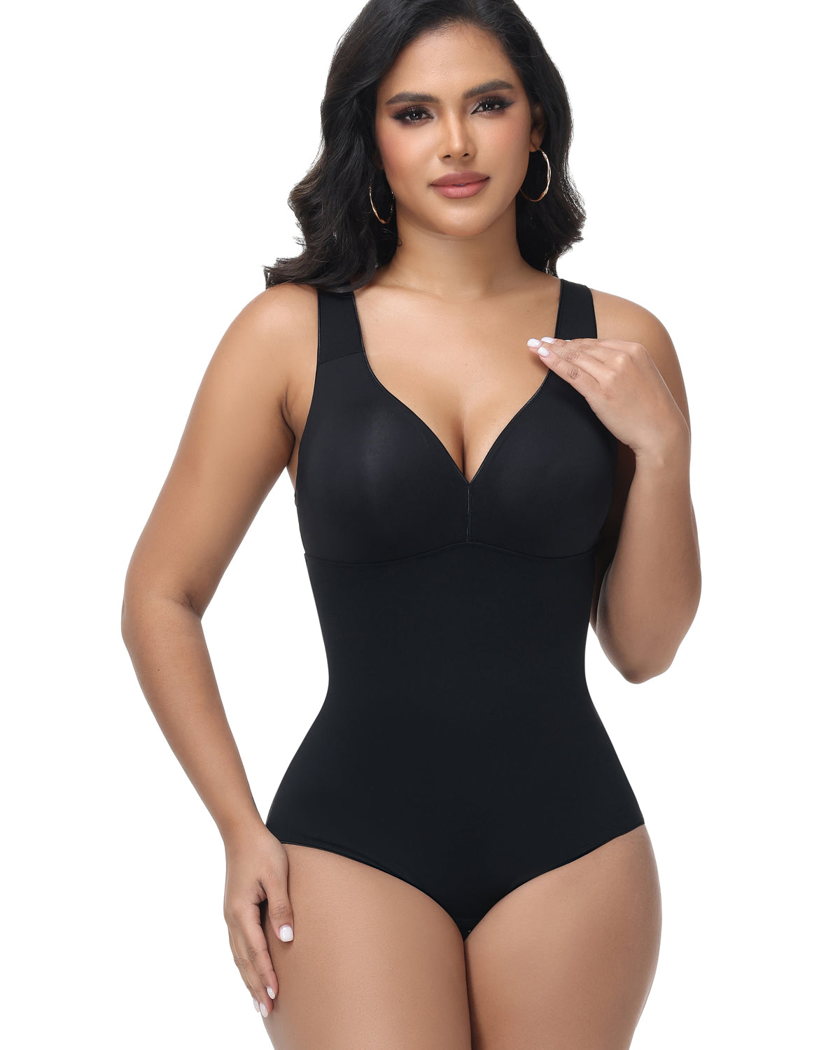 Shapshe® Crisscross Back V-Neck Wide Strap Shapewear Bodysuit