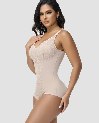 Shapshe® Sexy V Neck Lace Briefs Shapewear Bodysuit