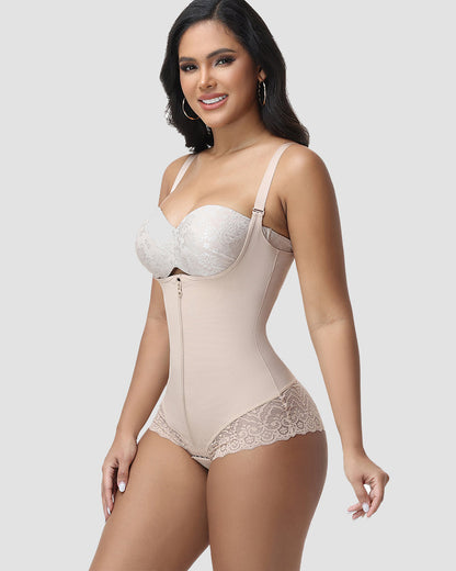 Shapshe® Lace Trim Double Compression Shapewear Bodysuit