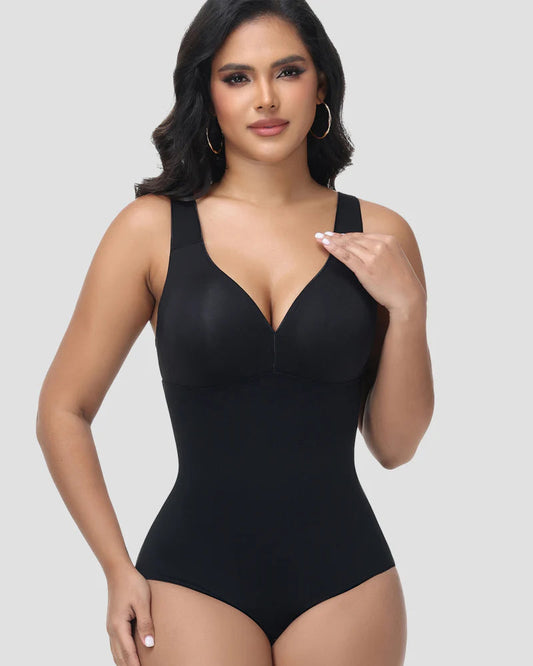 Shapshe® Crisscross Back V-Neck Wide Strap Shapewear Bodysuit
