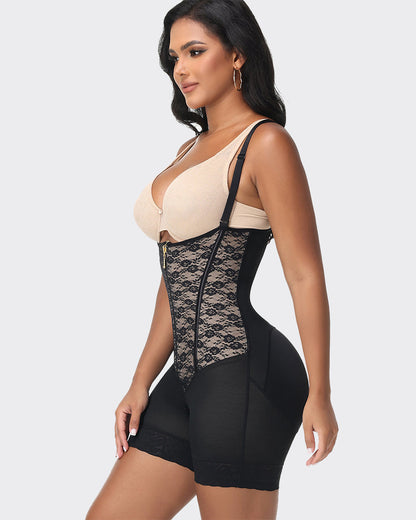 Open Bust High Waisted Tummy Control  Zipper Crotch Lace Shapewear