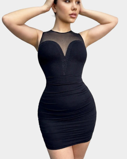 Shaper Dress Mesh Hotfix rhinestone Sleeveless Pleat Bodycon
