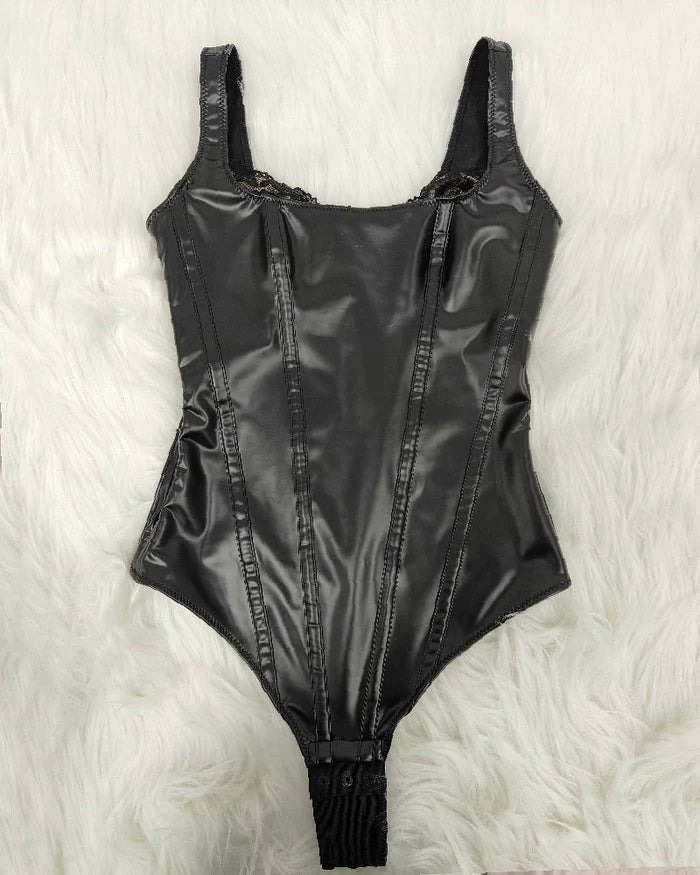 Shapshe® Leather Lace Balconette Thong Bodysuit Shapewear