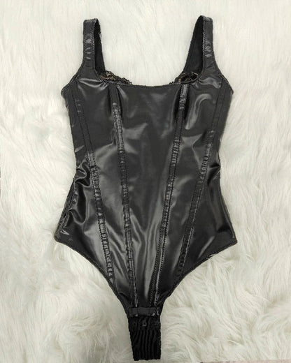Shapshe® Leather Lace Balconette Thong Bodysuit Shapewear