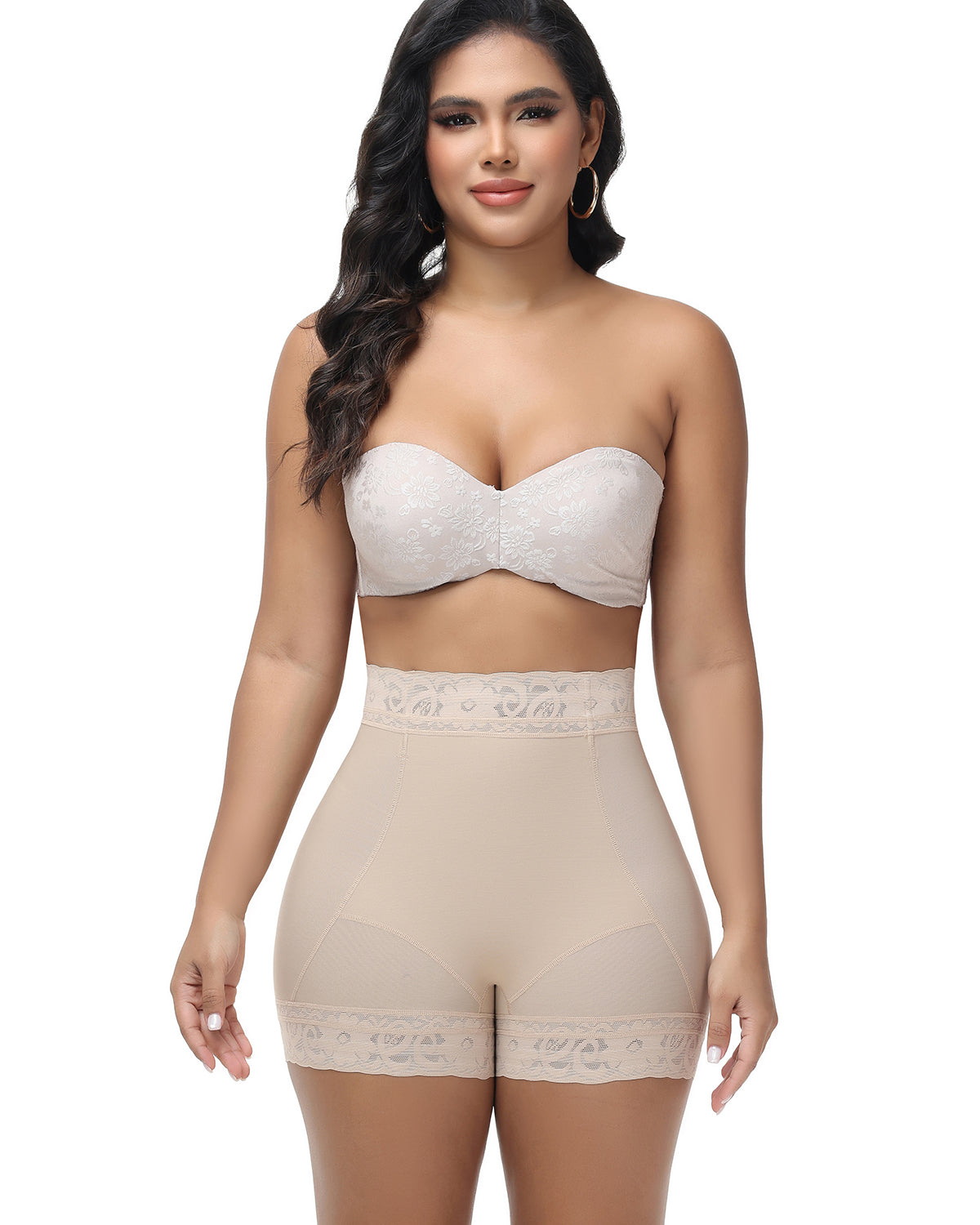 Shapshe® High Waisted Butt Lifter Shaping Shorts with Lace Trim