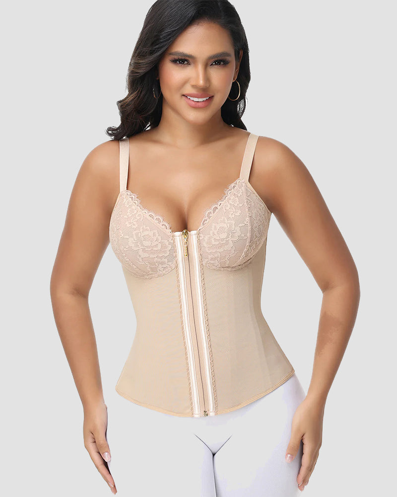 Shapshe® Deep V Lace Trimmed Waist Trainer with Built-in Bra