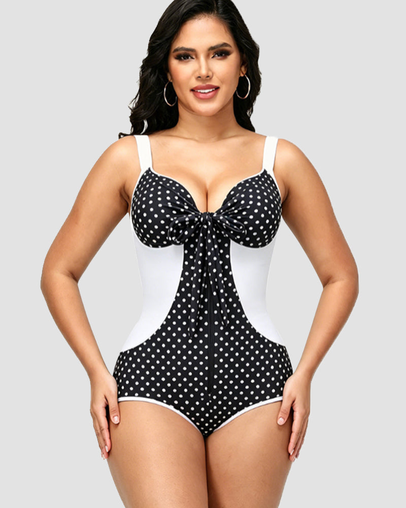 Shapshe® V Neck Shaping Swimsuit with Zipper and Bow