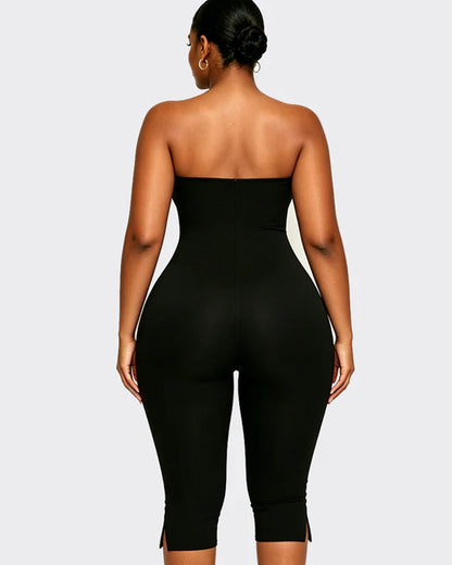 Solid Color Halter Neck Open Back Bodycon Capri Jumpsuit