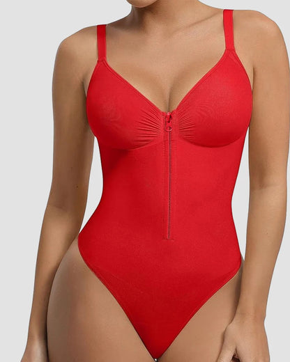 Shapshe® Front Zipper Tummy Control Thong Shapewear Bodysuit