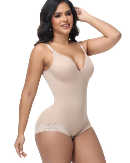 Shapshe® Lace Trimmed Built In Bra Tummy Tuck Shapewear Bodysuit