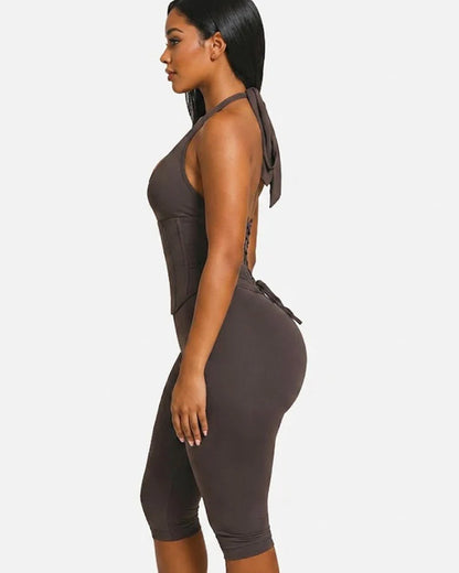 Hourglass Figure The Corset Body Shaper Waist Cincher Capri Jumpsuit Two-Piece Set