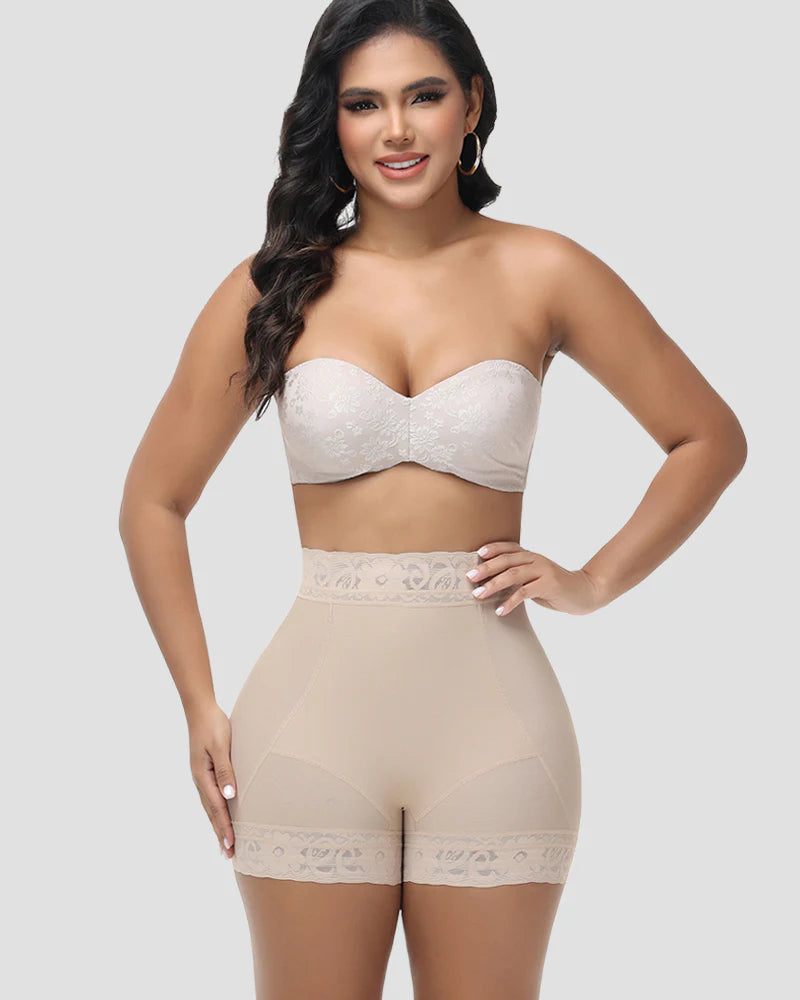 Shapshe® High Waisted Butt Lifter Shaping Shorts with Lace Trim