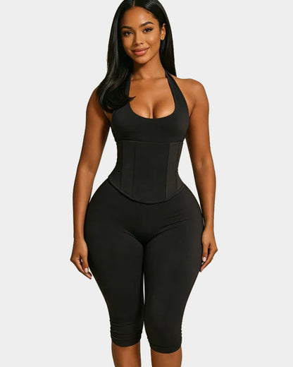 Hourglass Figure The Corset Body Shaper Waist Cincher Capri Jumpsuit Two-Piece Set
