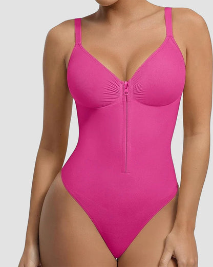Shapshe® Front Zipper Tummy Control Thong Shapewear Bodysuit
