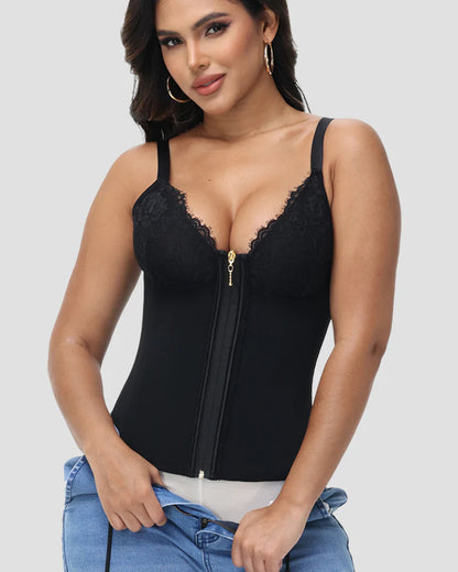 Shapshe® Deep V Lace Trimmed Waist Trainer with Built-in Bra