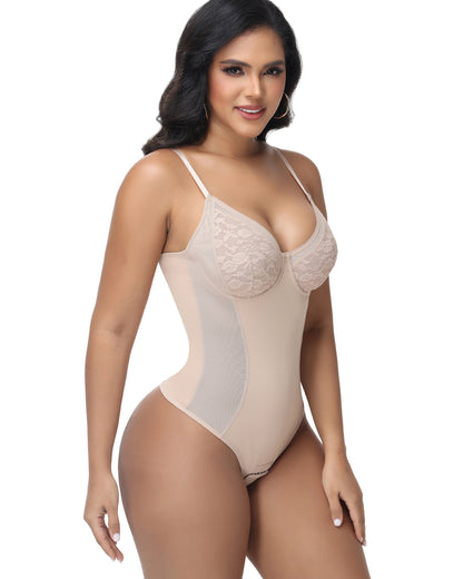 Shapshe® Lace Cup Tummy Control Thong Shapewear Bodysuit