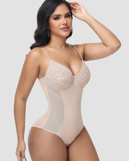 Shapshe® Lace Bust Back Lace-Up Tummy Control Bodysuit Shaper