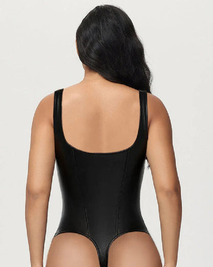Shapshe® Leather Lace Balconette Thong Bodysuit Shapewear