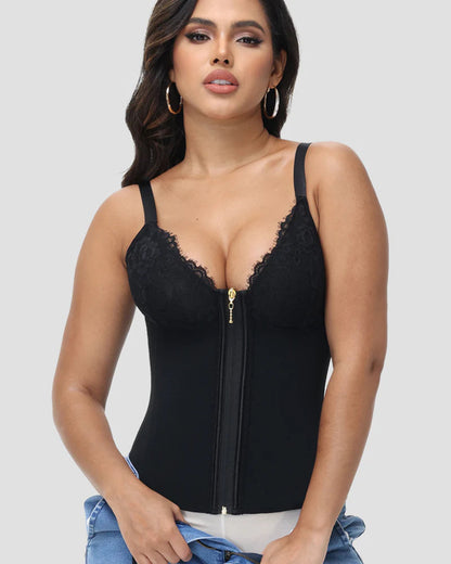 Shapshe® Deep V Lace Trimmed Waist Trainer with Built-in Bra