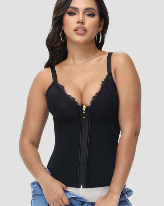 Shapshe® Deep V Lace Trimmed Waist Trainer with Built-in Bra