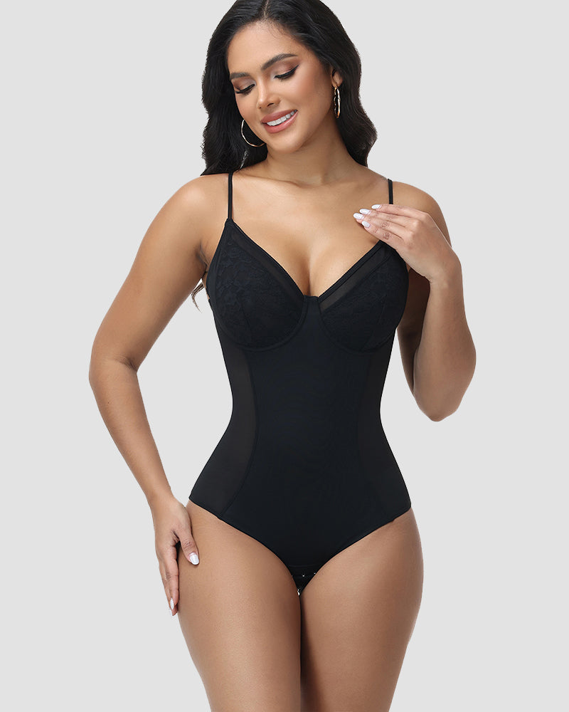 Shapshe® Lace Bust Back Lace-Up Tummy Control Bodysuit Shaper