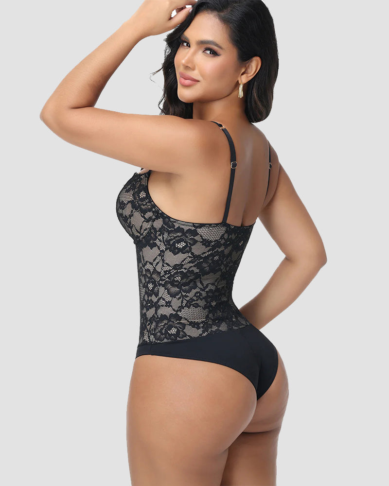 Shapshe® Built In Bra Lace Floral Tummy Tuck Bodysuit
