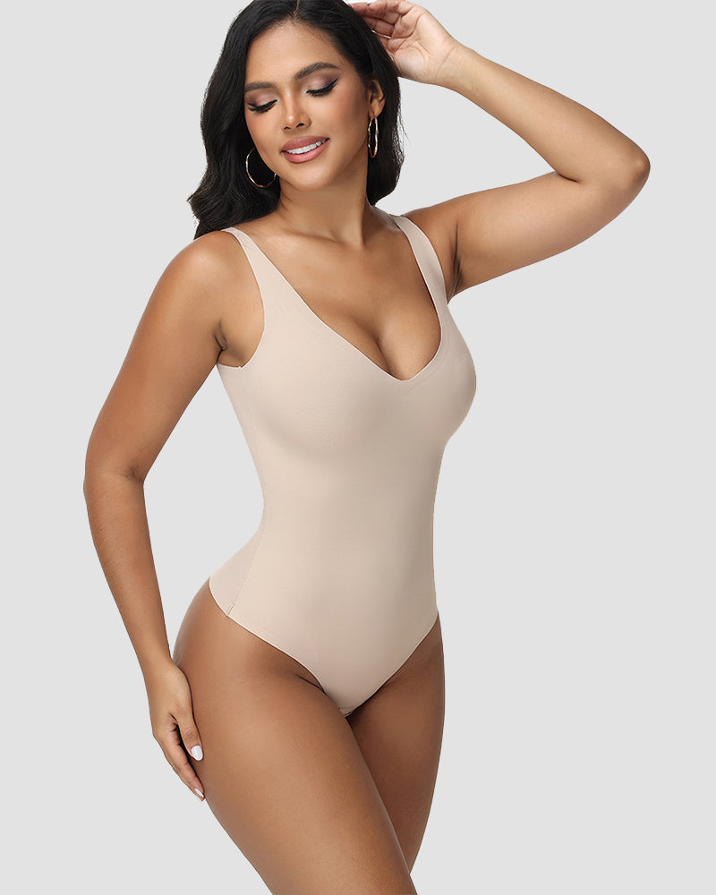 Shapshe® Seamless V Neck Tummy Control Thong Bodysuit