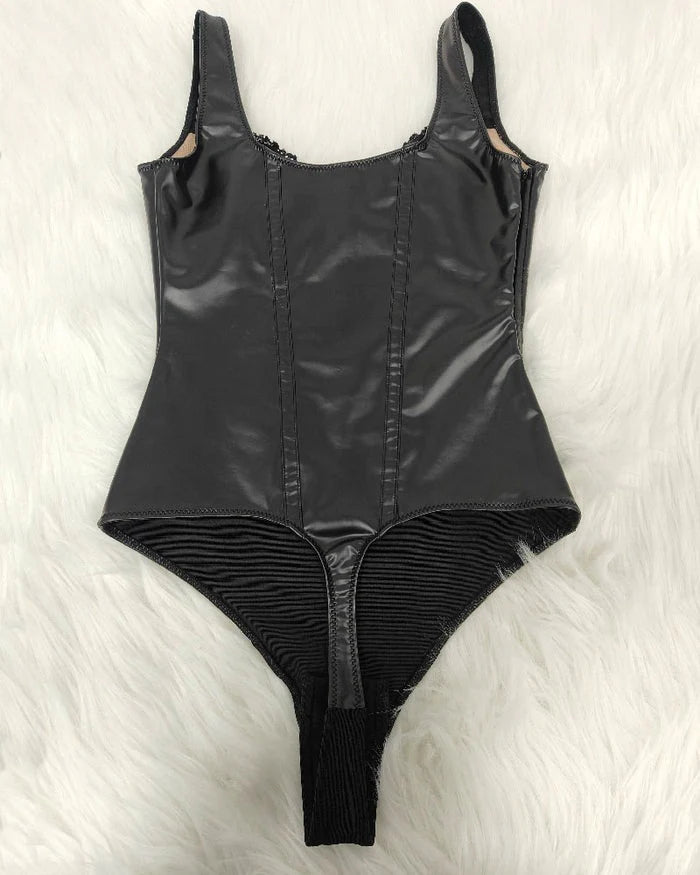 Shapshe® Leather Lace Balconette Thong Bodysuit Shapewear