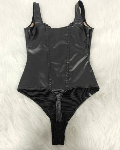Shapshe® Leather Lace Balconette Thong Bodysuit Shapewear