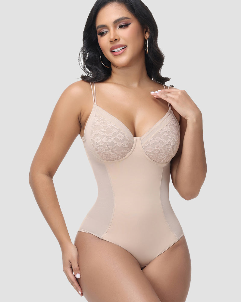 Shapshe® Lace Bust Back Lace-Up Tummy Control Bodysuit Shaper