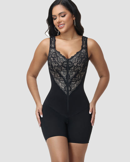 Shapshe® Lace Deep V Zipper Closure Tummy Control Body Shaper