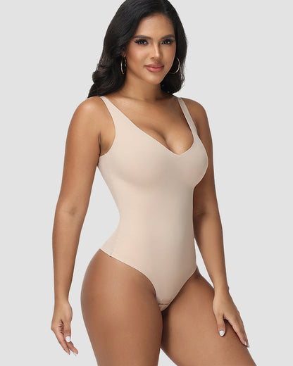 Shapshe® Seamless V Neck Tummy Control Thong Bodysuit