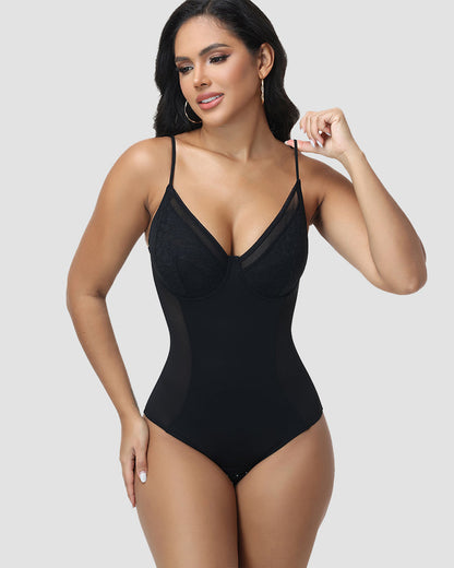 Shapshe® Lace Bust Back Lace-Up Tummy Control Bodysuit Shaper