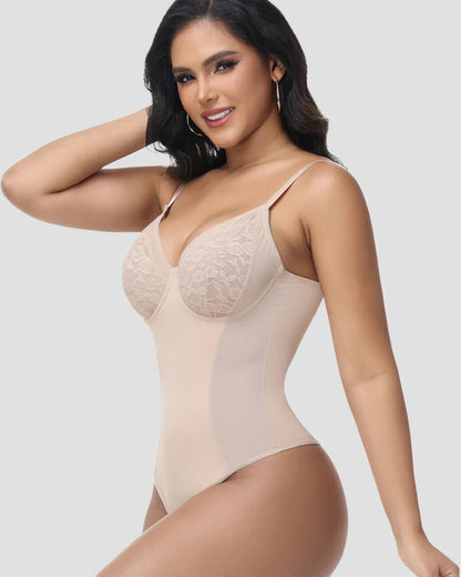 Shapshe® Lace Cup Tummy Control Thong Shapewear Bodysuit