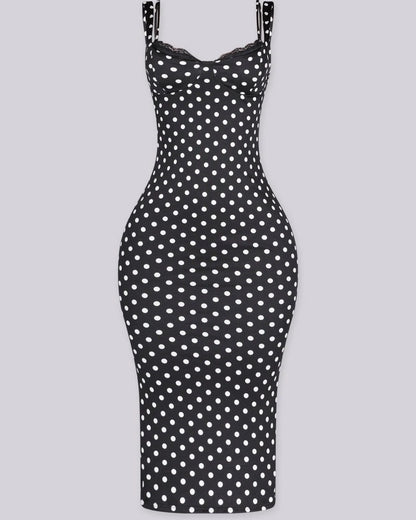 Women's Sexy Slim-Fit Stretchy Classic Polka Dot Hourglass Maxi Dress
