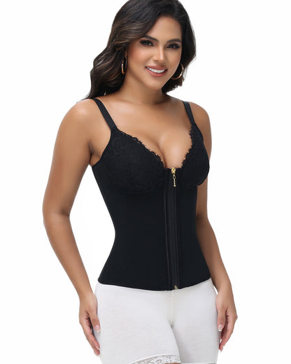 Shapshe® Deep V Lace Trimmed Waist Trainer with Built-in Bra