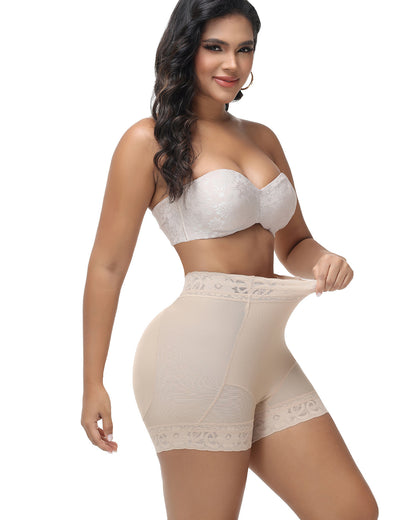 Shapshe® High Waisted Butt Lifter Shaping Shorts with Lace Trim