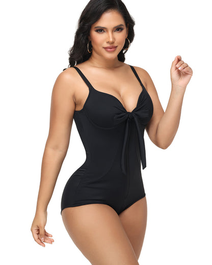 Shapshe® V Neck Shaping Swimsuit with Zipper and Bow