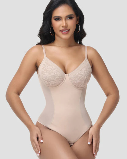Shapshe® Lace Cup Tummy Control Thong Shapewear Bodysuit