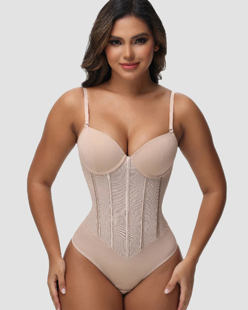 Shapshe® Hourglass Mesh Panels Thong Bodysuit