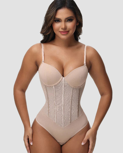 Shapshe® Hourglass Mesh Panels Thong Bodysuit