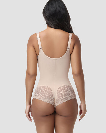 Shapshe® Lace Trim Double Compression Shapewear Bodysuit