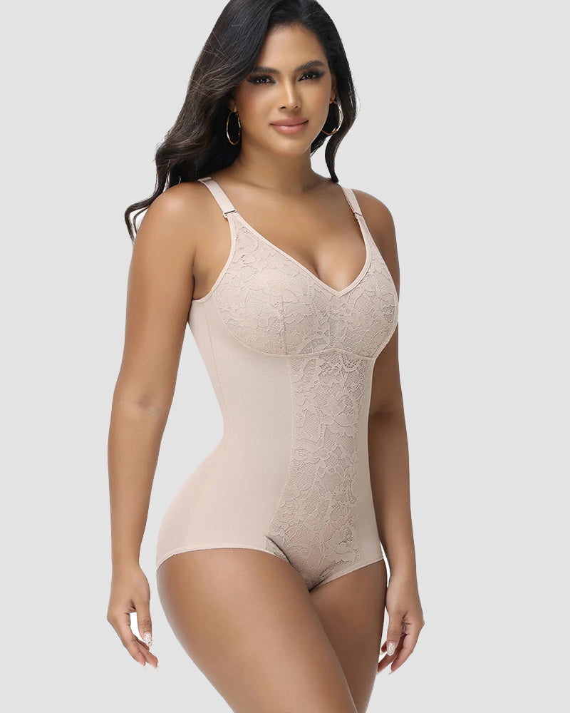 Shapshe® Sexy V Neck Lace Briefs Shapewear Bodysuit