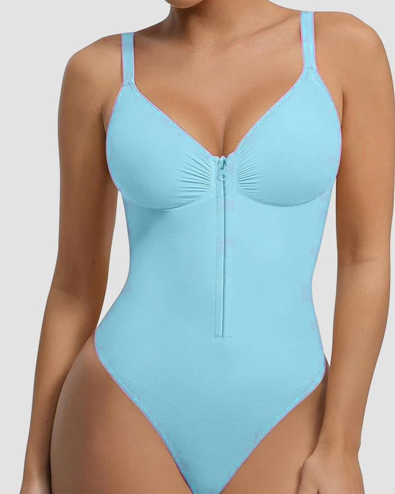 Shapshe® Front Zipper Tummy Control Thong Shapewear Bodysuit